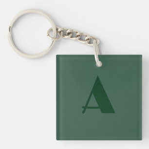 Custom Monogram Initial Letter Plain Green Retro Key Ring