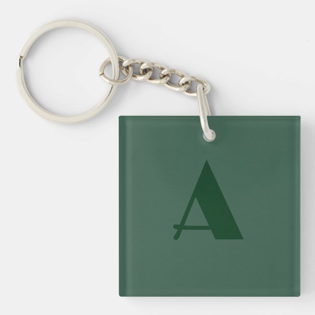 Custom Monogram Initial Letter Plain Green Retro Key Ring (Front)