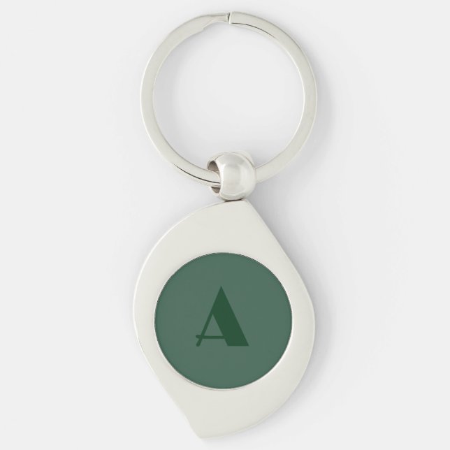 Custom Monogram Initial Letter Plain Green Retro Key Ring (Front)