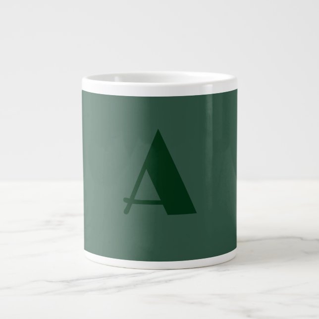 Custom Monogram Initial Letter Plain Green Retro Large Coffee Mug (Front)