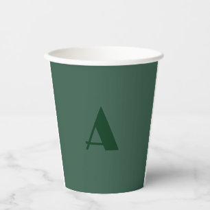 Custom Monogram Initial Letter Plain Green Retro Paper Cups