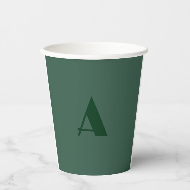Custom Monogram Initial Letter Plain Green Retro Paper Cups (Front)