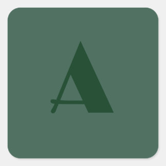 Custom Monogram Initial Letter Plain Green Retro Square Sticker