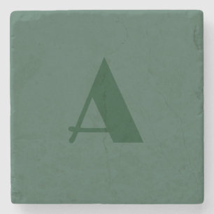 Custom Monogram Initial Letter Plain Green Retro Stone Coaster