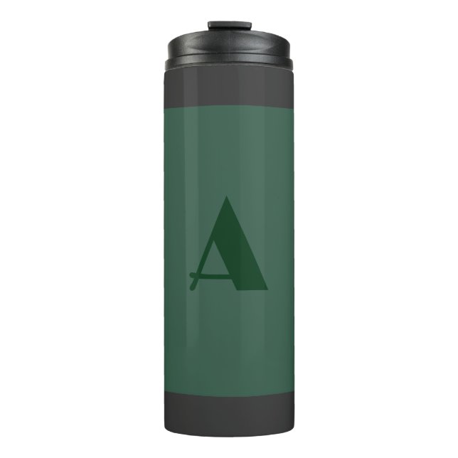 Custom Monogram Initial Letter Plain Green Retro Thermal Tumbler (Front)
