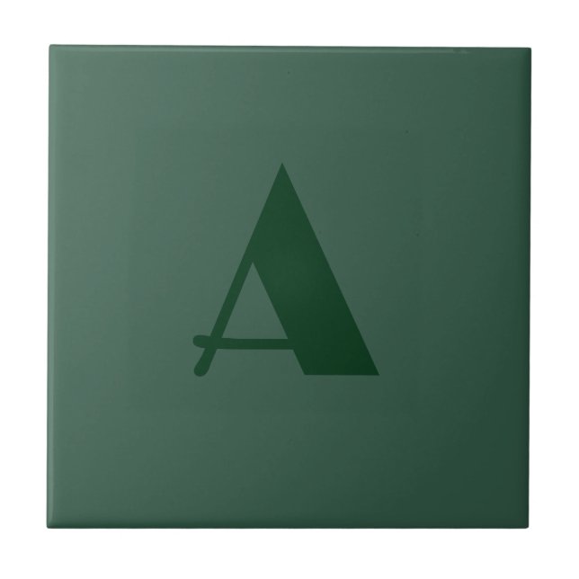 Custom Monogram Initial Letter Plain Green Retro Tile (Front)