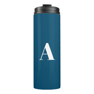 Custom monogram initial letter teal blue white thermal tumbler