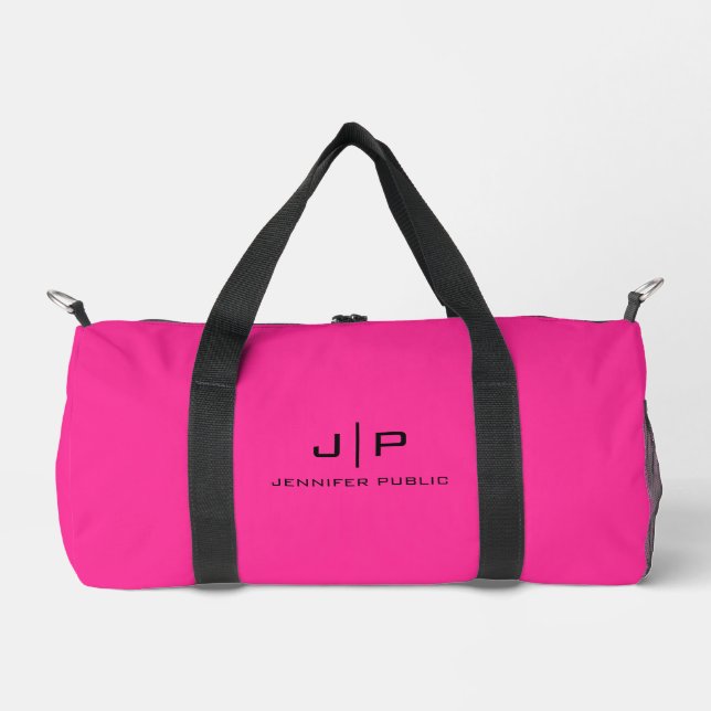 Custom Monogram Initial Letter Template Pink Duffle Bag (Front)
