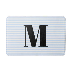 Custom monogram initial light blue white stripes bath mat