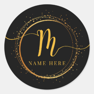 Custom Monogram Initial M Floral Letter Classic Round Sticker