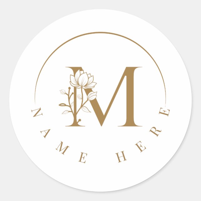 Custom Monogram Initial M Floral Letter Classic Round Sticker (Front)