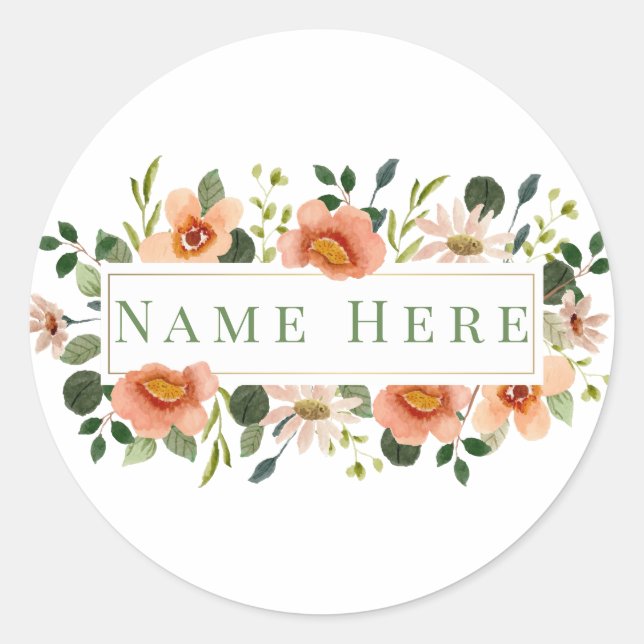 Custom Monogram Initial M Floral Letter Classic Round Sticker (Front)