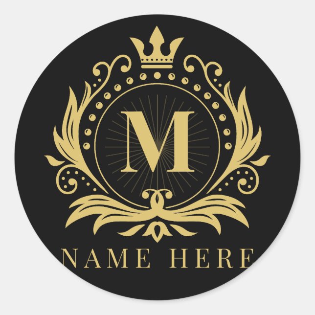 Custom Monogram Initial M Floral Letter Classic Round Sticker (Front)