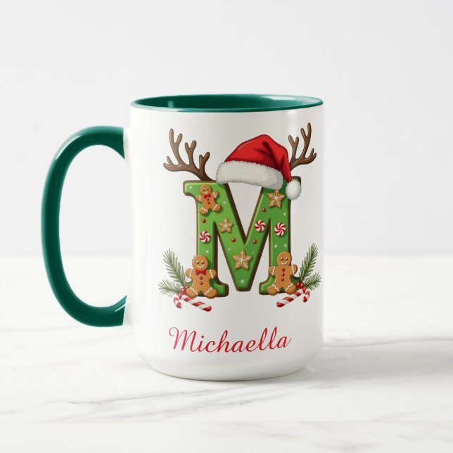 Custom Monogram initial M Santa merry Christmas  Mug (Left)