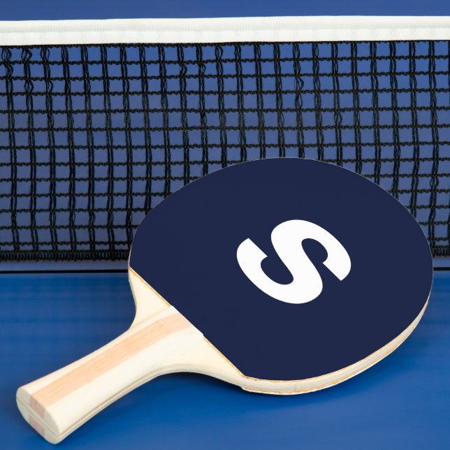 Custom Monogram Initial Midnight Navy Blue Ping Pong Paddle (Insitu)