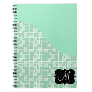Custom Monogram Initial Mint Green Tile Pattern Notebook