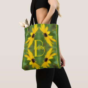 Custom Monogram Initial Name Black Eyed Susan Art Tote Bag