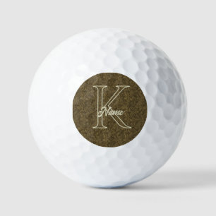 Custom Monogram Initial Name Brown Floral Leaf Golf Balls