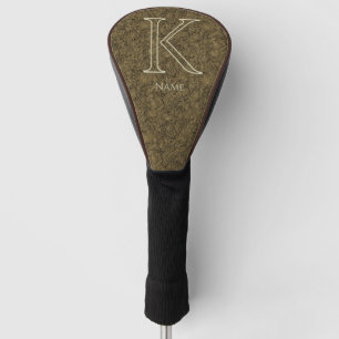 Custom Monogram Initial Name Brown Floral Leaf Golf Head Cover
