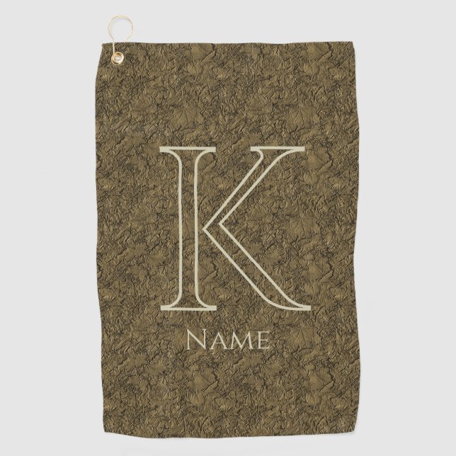 Custom Monogram Initial Name Brown Floral Leaf Golf Towel (Front)
