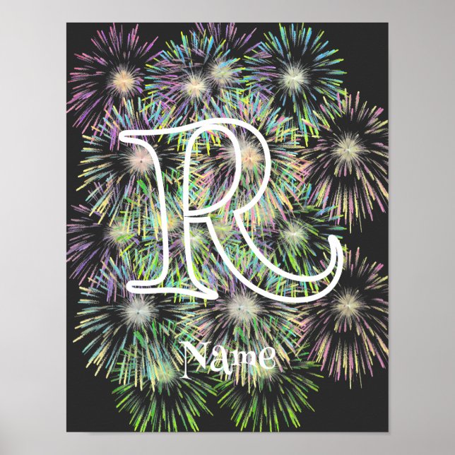 Custom Monogram Initial Name Colourful Fireworks   Poster (Front)