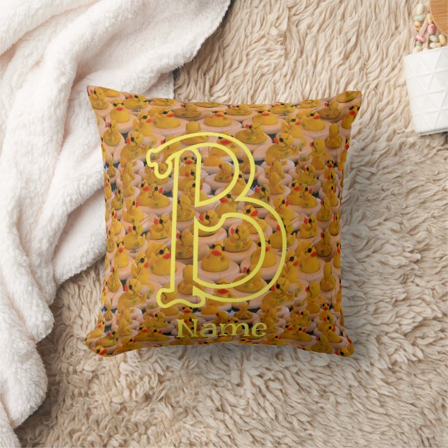 Custom Monogram Initial Name Cute Rubber Ducks Cushion (Blanket)