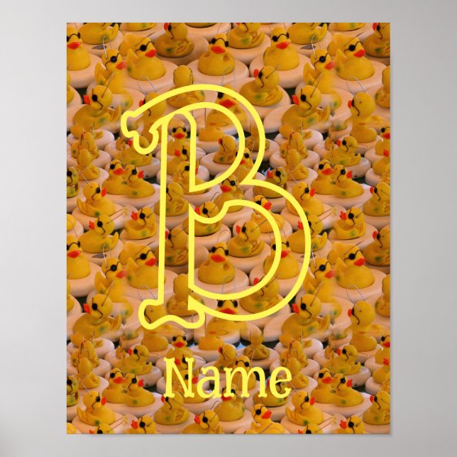 Custom Monogram Initial Name Cute Rubber Ducks Poster (Front)