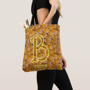 Custom Monogram Initial Name Cute Rubber Ducks Tote Bag