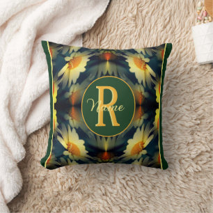 Custom Monogram Initial Name Daisy Floral Art Cushion