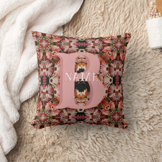 Custom Monogram Initial Name Daisy Floral Art Cushion (Blanket)