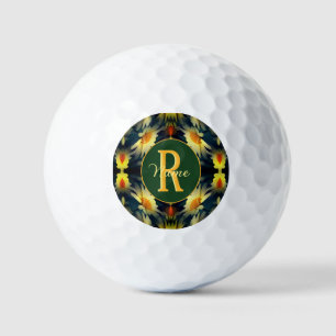Custom Monogram Initial Name Daisy Floral Art Golf Balls