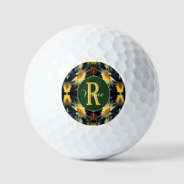 Custom Monogram Initial Name Daisy Floral Art Golf Balls (Front)