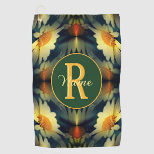 Custom Monogram Initial Name Daisy Floral Art Golf Towel