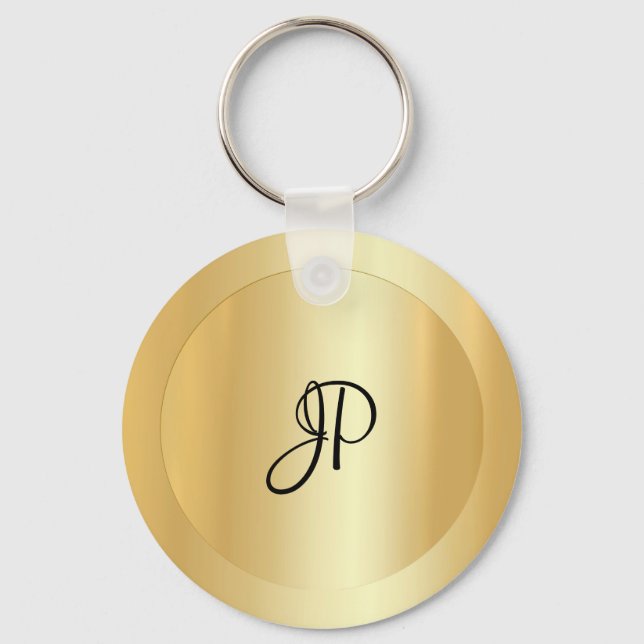 Custom Monogram Initial Name Faux Gold Template Key Ring (Front)