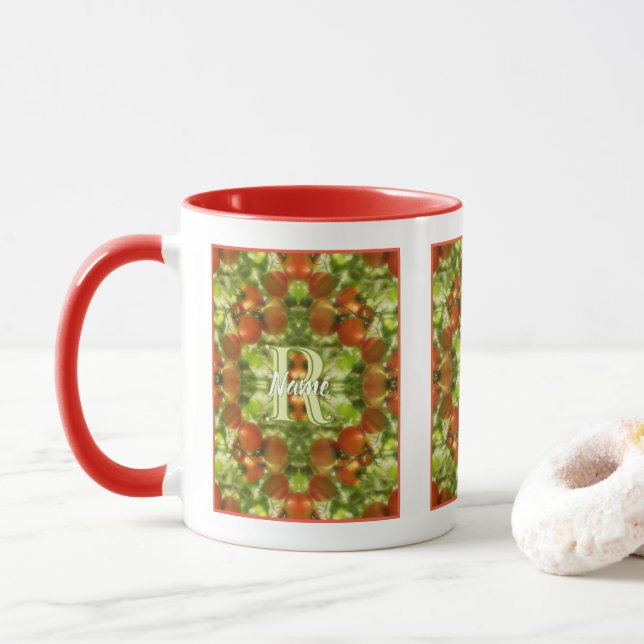 Custom Monogram Initial Name Garden Tomatoes Mug (With Donut)