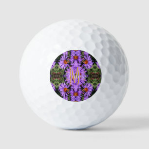 Custom Monogram Initial Name Honeybee Aster Art Golf Balls