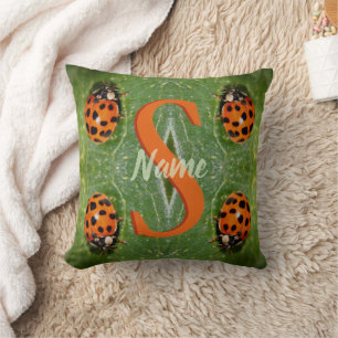 Custom Monogram Initial Name Ladybug Art Cushion