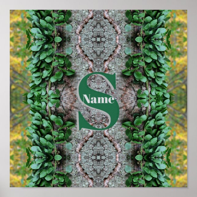 Custom Monogram Initial Name Leafy Vines Poster (Front)