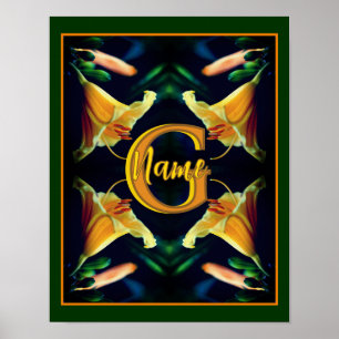 Custom Monogram Initial Name Lily Flowers Poster