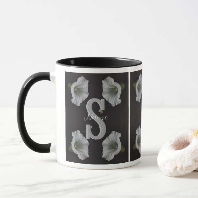 Custom Monogram Initial Name Morning Glory  Mug (With Donut)