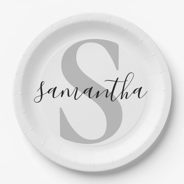 Custom Monogram Initial Name Paper Plate (Front)
