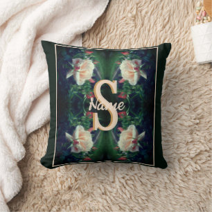 Custom Monogram Initial Name Peach Rose Cushion
