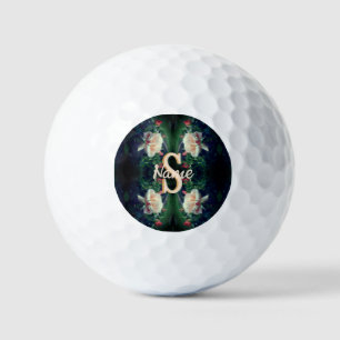 Custom Monogram Initial Name Peach Rose Golf Balls
