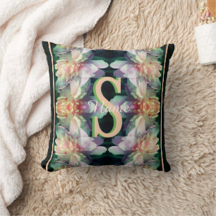 Custom Monogram Initial Name Peony Art Cushion