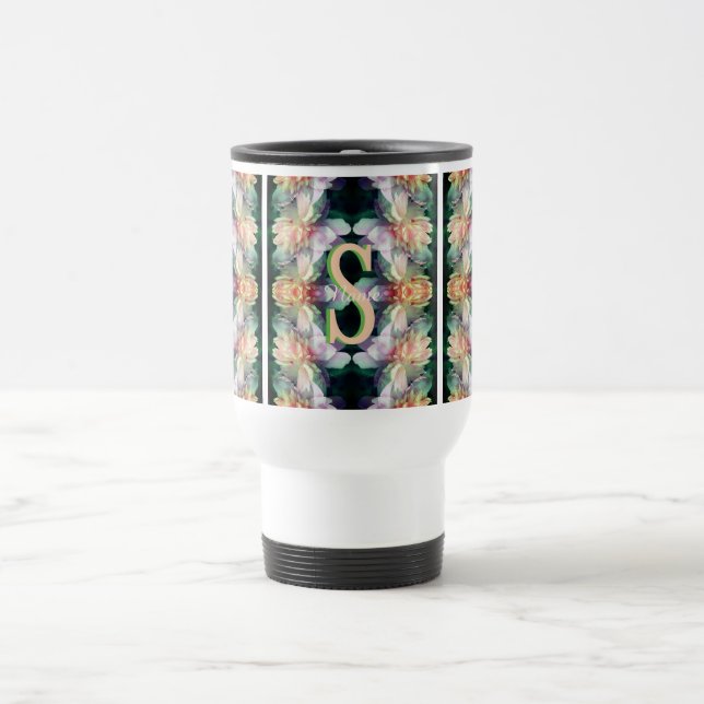 Custom Monogram Initial Name Peony Art Travel Mug (Center)