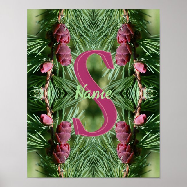 Custom Monogram Initial Name Pinecones Nature Art Poster (Front)