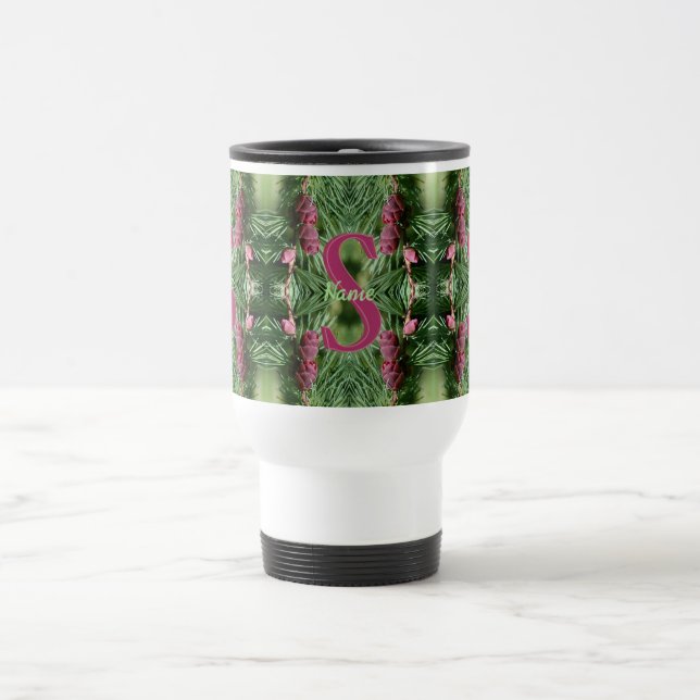 Custom Monogram Initial Name Pinecones Nature Art Travel Mug (Center)