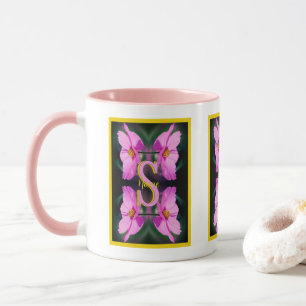Custom Monogram Initial Name Pink Cosmos Mug