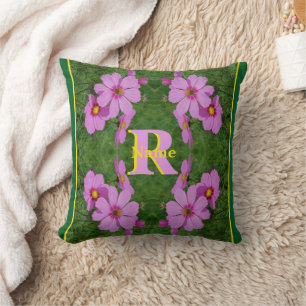 Custom Monogram Initial Name Pink Daisy Art Cushion