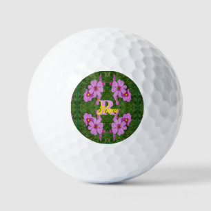 Custom Monogram Initial Name Pink Daisy Art Golf Balls